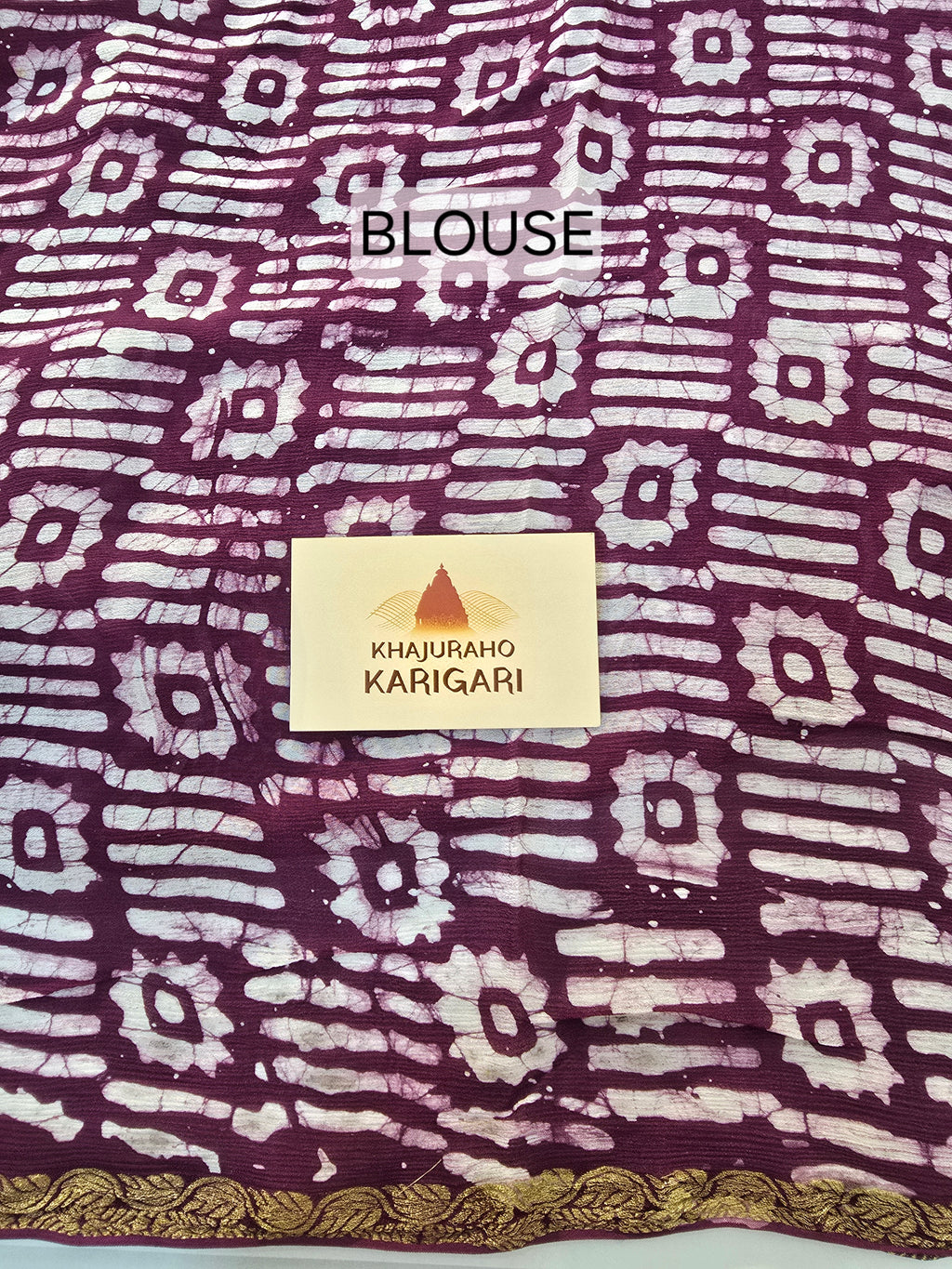 Hand Batik Printed Chinon Saree with Blouse Piece - Purple