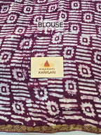 Hand Batik Printed Chinon Saree with Blouse Piece - Purple