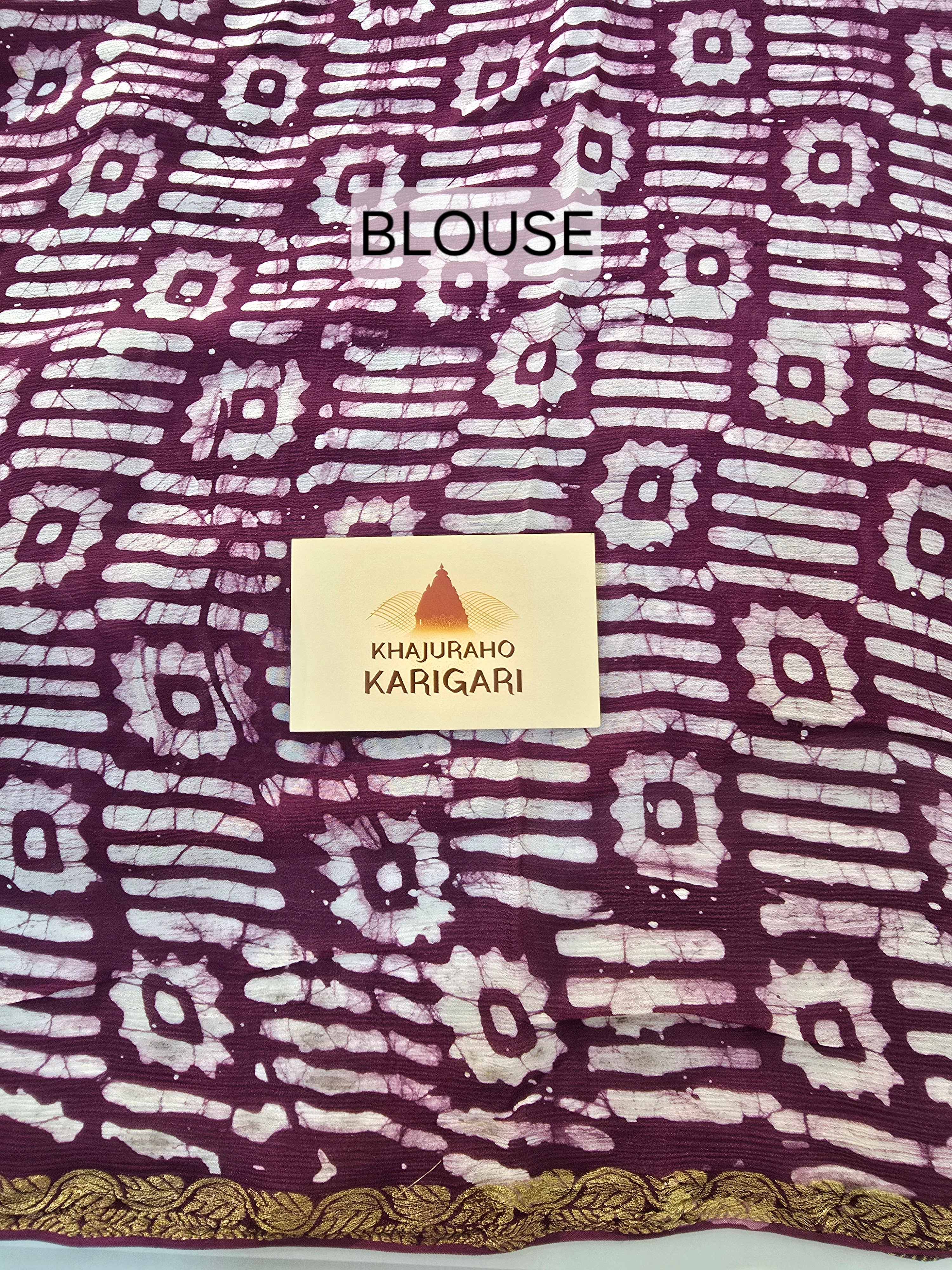 Hand Batik Printed Chinon Saree with Blouse Piece - Purple