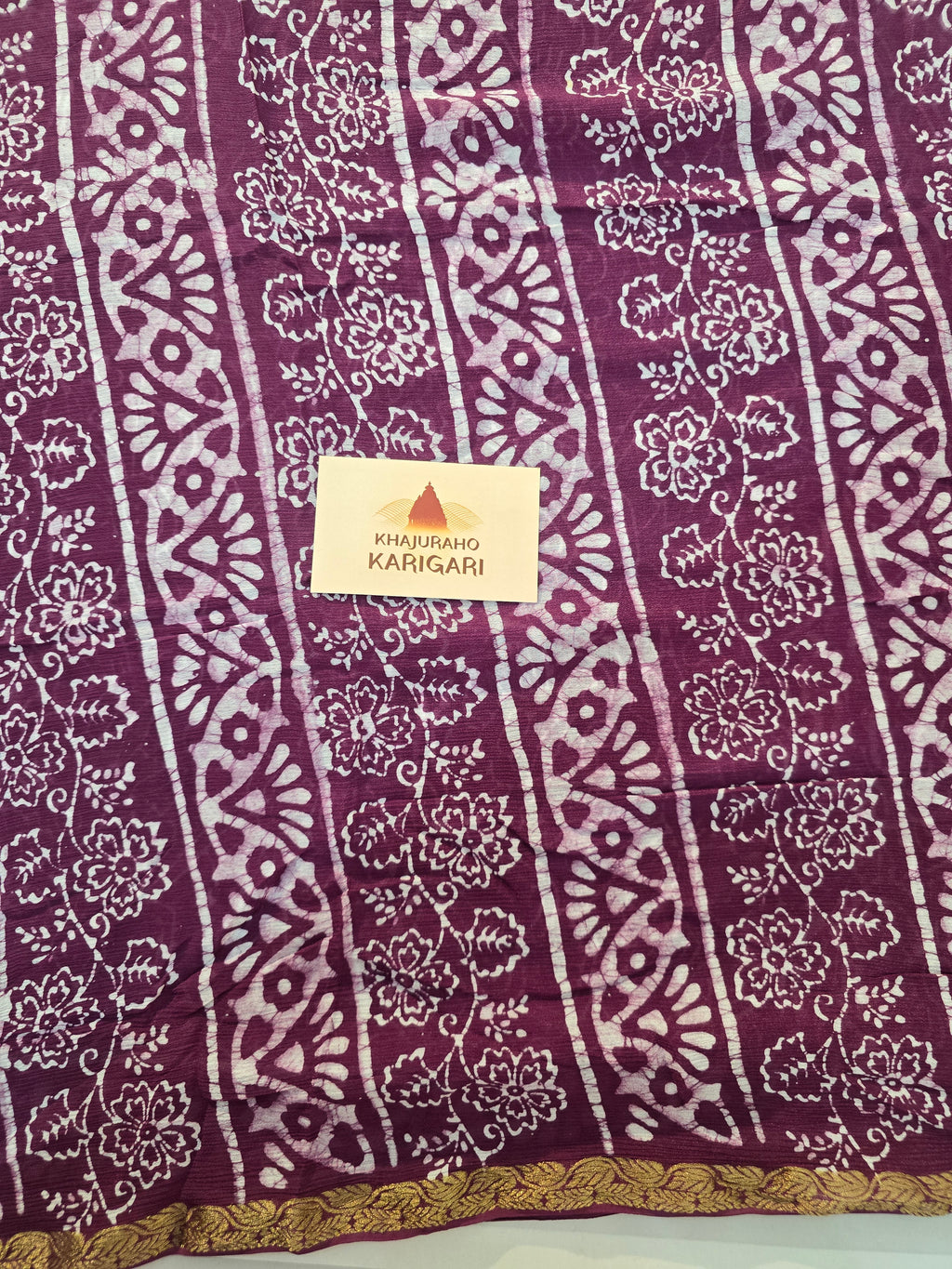 Hand Batik Printed Chinon Saree with Blouse Piece - Purple