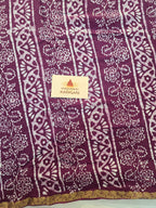 Hand Batik Printed Chinon Saree with Blouse Piece - Purple