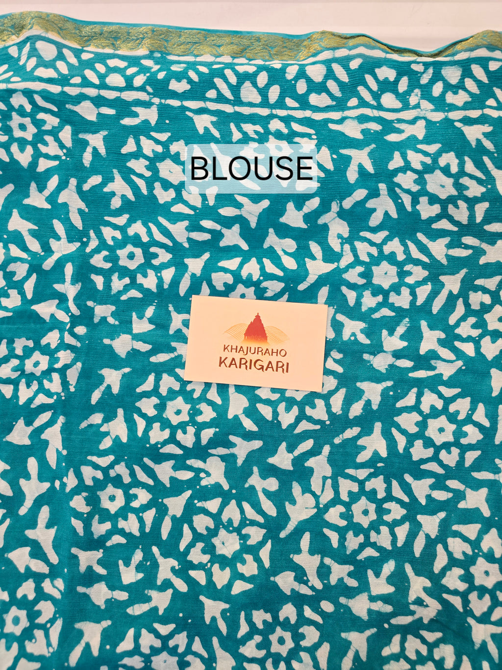 Hand Batik Printed Chinon Saree with Blouse Piece - Sea Green