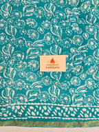 Hand Batik Printed Chinon Saree with Blouse Piece - Sea Green