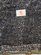 Hand Batik Printed Chinon Saree with Blouse Piece - Black