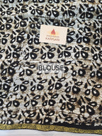 Hand Batik Printed Chinon Saree with Blouse Piece - Black