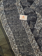 Hand Batik Printed Chinon Saree with Blouse Piece - Black