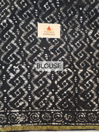 Hand Batik Printed Chinon Saree with Blouse Piece - Black