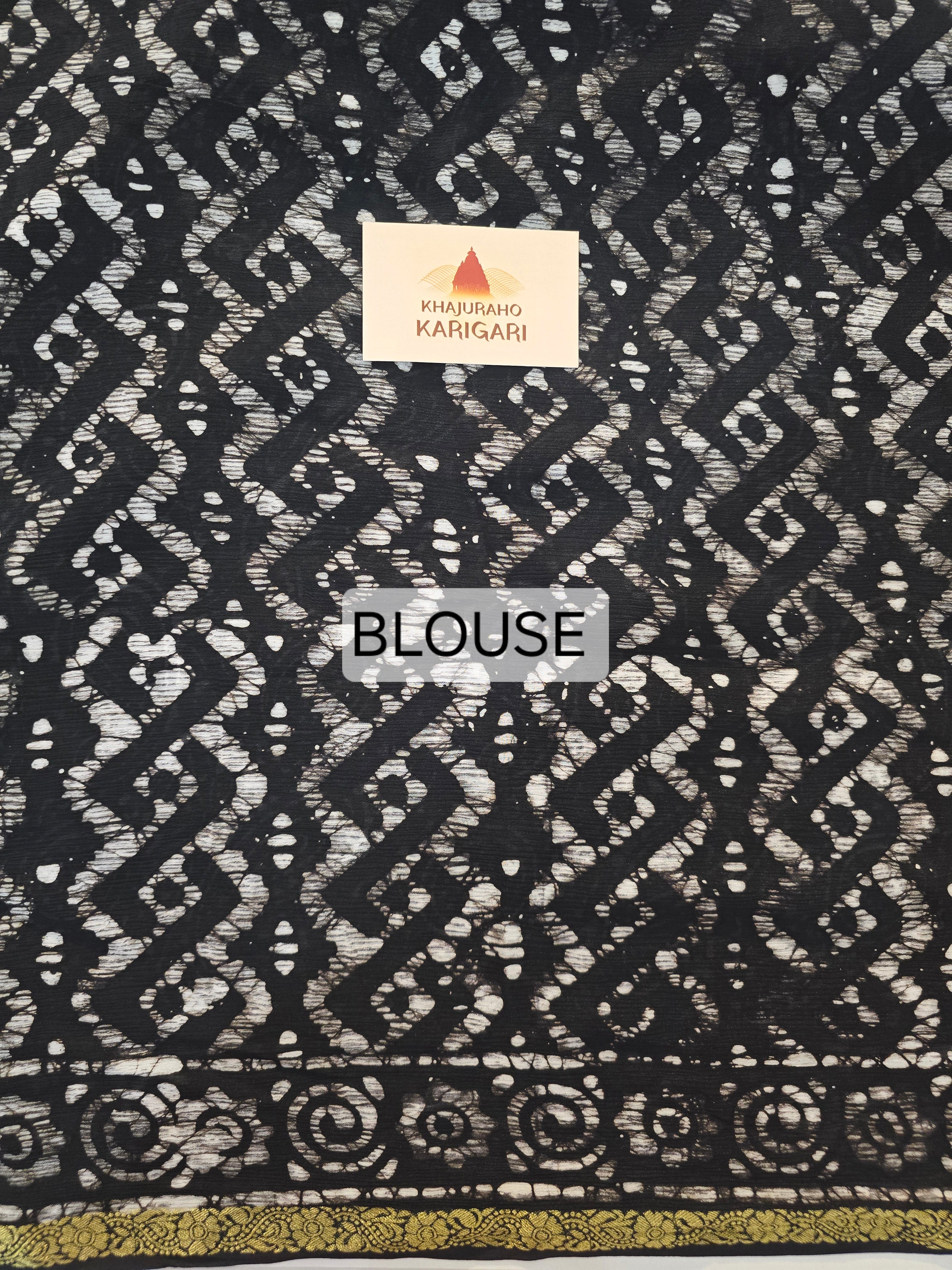 Hand Batik Printed Chinon Saree with Blouse Piece - Black