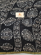 Hand Batik Printed Chinon Saree with Blouse Piece - Black