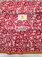Hand Batik Printed Chinon Saree with Blouse Piece - Red