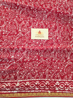 Hand Batik Printed Chinon Saree with Blouse Piece - Red