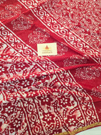 Hand Batik Printed Chinon Saree with Blouse Piece - Red