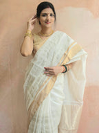 Pure handwoven Chanderi silver zari stripes white