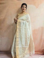 Pure handwoven Chanderi silver zari stripes white