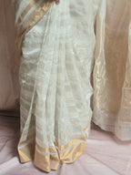 Pure handwoven Chanderi silver zari stripes white