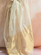 Pure Handwoven Chanderi Zari Stripes Saree - Beige
