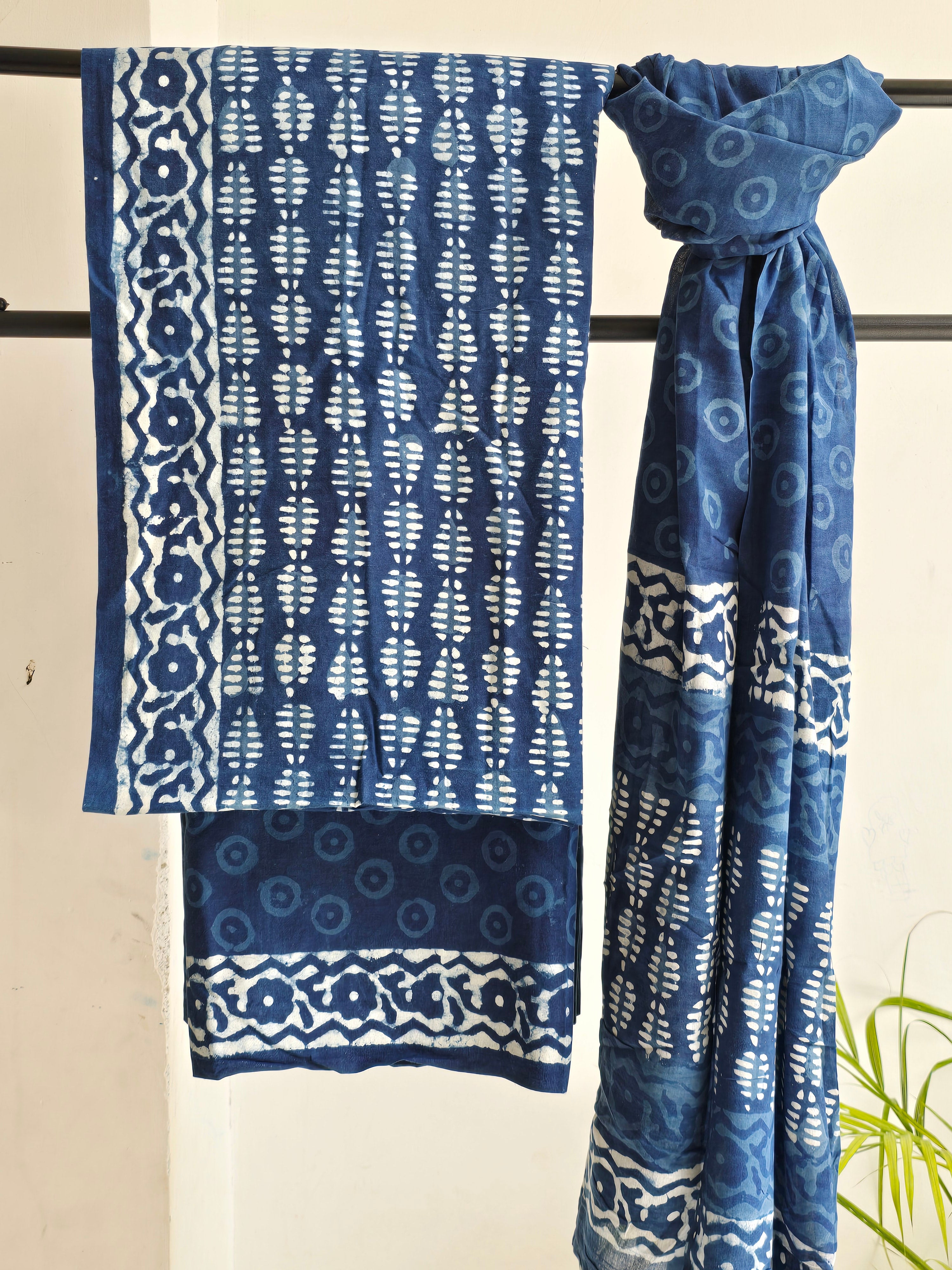 Handblock Printed Mul Cotton Dress Material Set