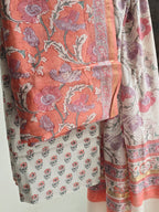 Handblock Printed Chanderi Dress Material Set - Peach