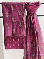 Handblock Printed Chanderi Dress Material Set - Magenta