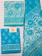 Handblock Printed Chanderi Dress Material Set - Blue