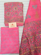 Handblock Printed Chanderi Dress Material Set - Dark Pink