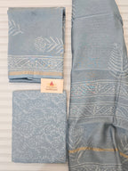 Handblock Printed Chanderi Dress Material Set - Gray