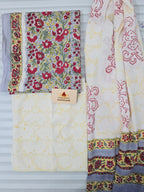 Handblock Printed Mul Cotton Dress Material Set - Yellow Floral