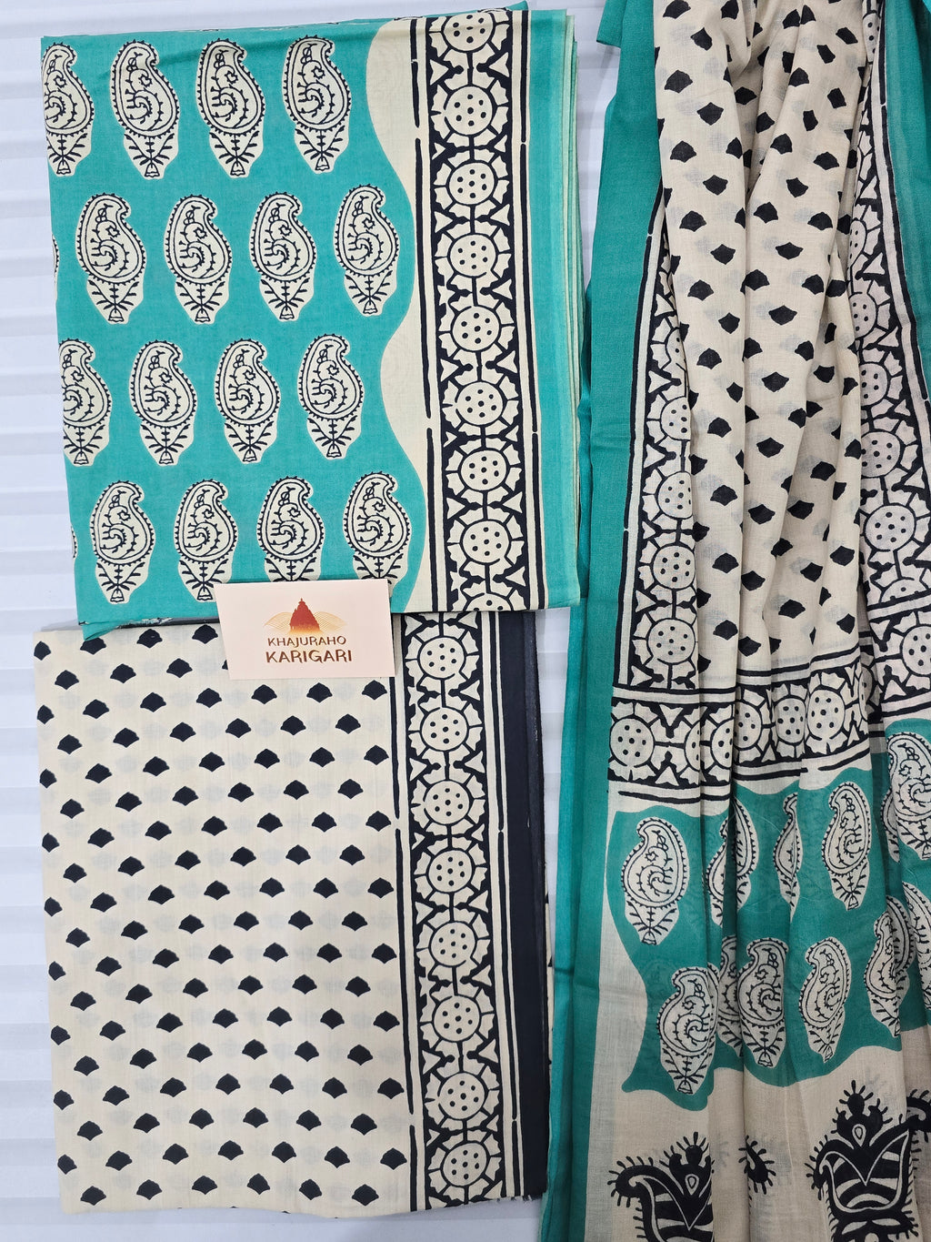 Handblock Printed Mul Cotton Dress Material Set