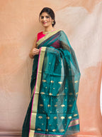 Pure handwoven Chanderi kamal Boota on pallu - Teal Green