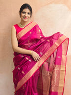 Pure Handwoven Chanderi Sunehri Phool Magenta