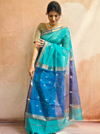 Pure Handwoven Maheshwari Arrow Motifs Saree - Sea Green Blue