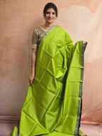 Pure Handwoven Maheshwari Arrow Motifs Saree - Neon Green n Blue