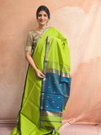 Pure Handwoven Maheshwari Arrow Motifs Saree - Neon Green n Blue