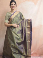 Pure Handloom Maheshwari Zari Checks Saree | Mehndi Green