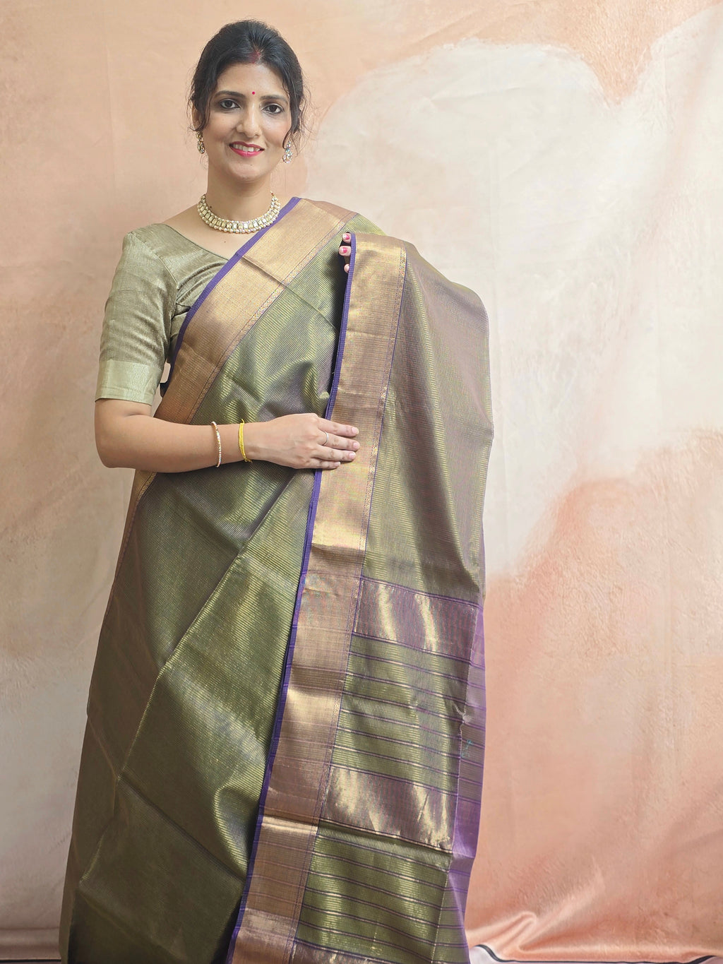 Pure Handloom Maheshwari Zari Checks Saree | Mehndi Green