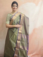 Pure Handloom Maheshwari Zari Checks Saree | Mehndi Green