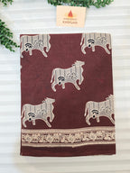 Handblock Printed Mul Cotton Saree cow Motifs