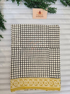 Handblock Printed Mul Cotton Saree Black Checks