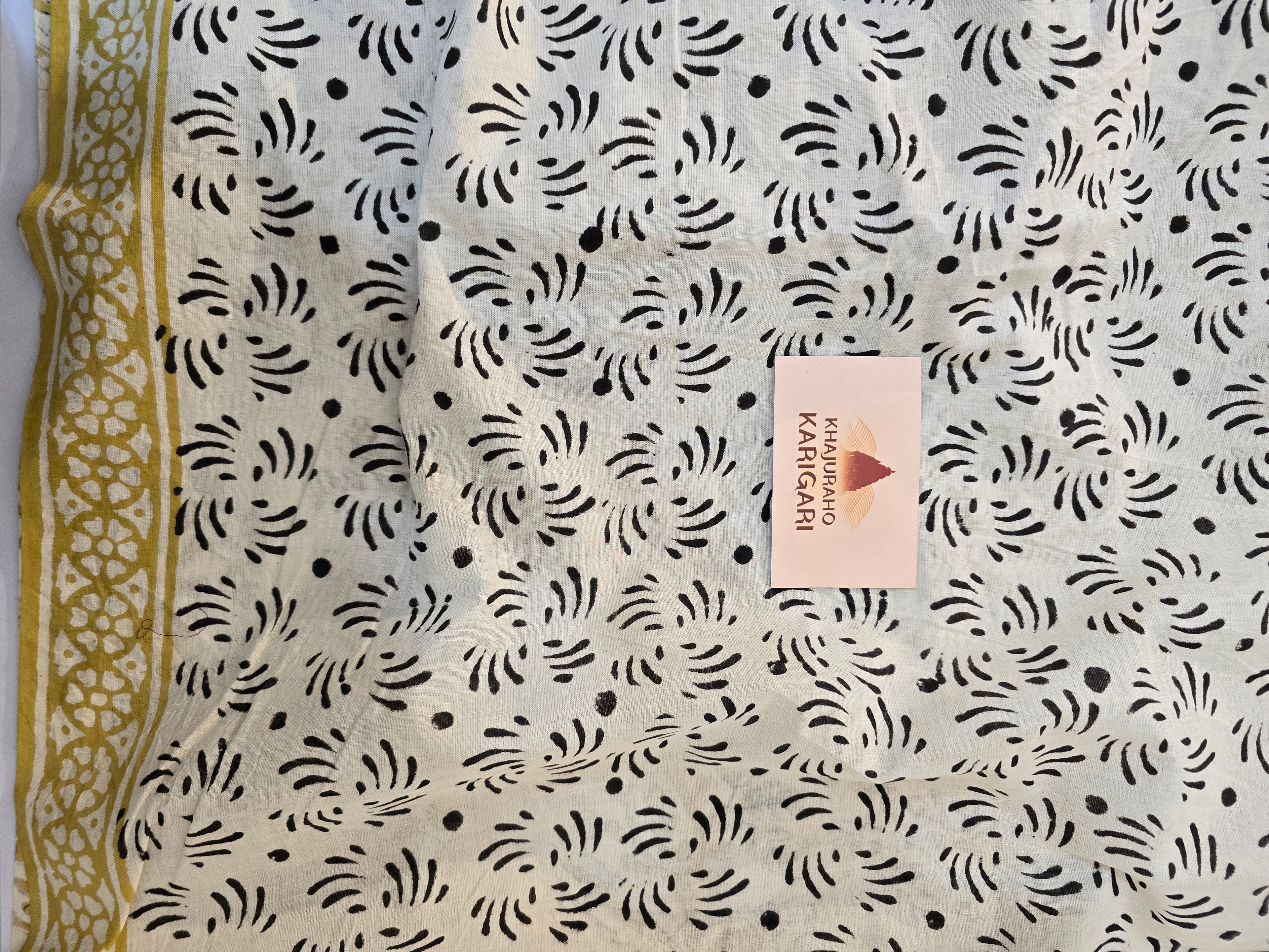 Handblock Printed Mul Cotton Saree Black Checks