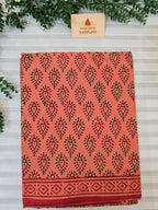 Handblock Printed Mul Cotton Saree Burnt Orange