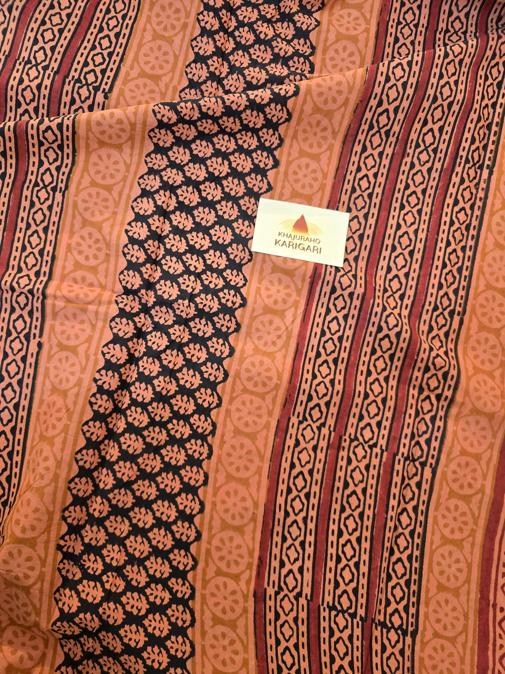 Handblock Printed Mul Cotton Saree Burnt Orange