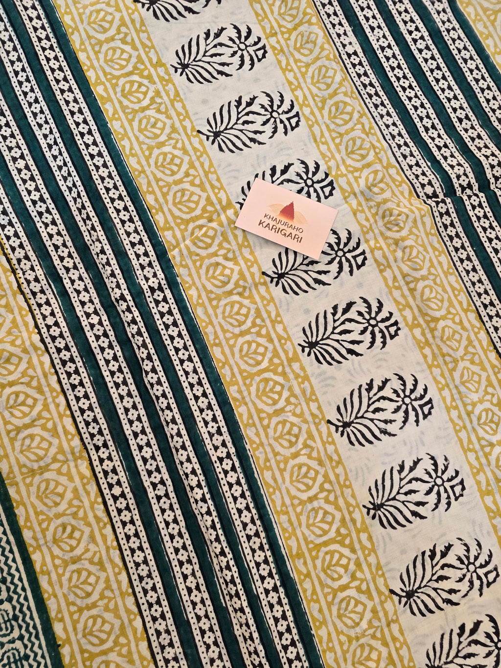 Handblock Printed Mul Cotton Saree Zigzag Motifs - Offwhite