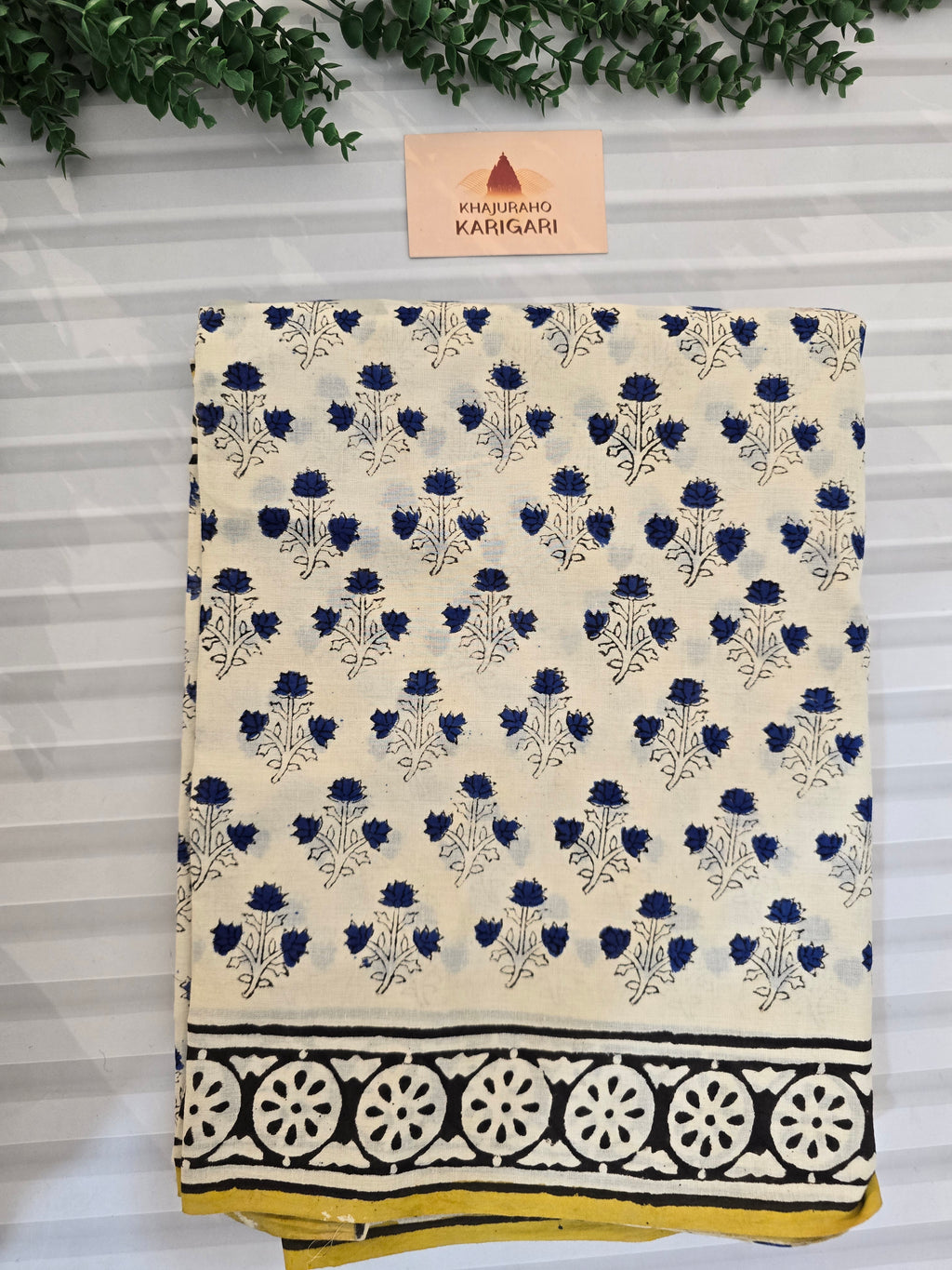 Handblock Printed Mul Cotton Saree Beige Floral