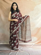 Handblock Printed Mul Cotton Saree cow Motifs