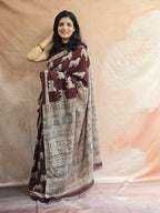 Handblock Printed Mul Cotton Saree cow Motifs