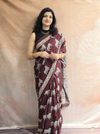 Handblock Printed Mul Cotton Saree cow Motifs