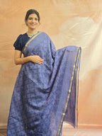 Hand block Printed Kota Doria Saree - Blue