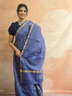 Hand block Printed Kota Doria Saree - Blue