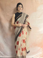 Hand block Printed Chanderi Silk Cotton Saree - Red Polka