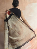Hand block Printed Chanderi Silk Cotton Saree - Red Polka